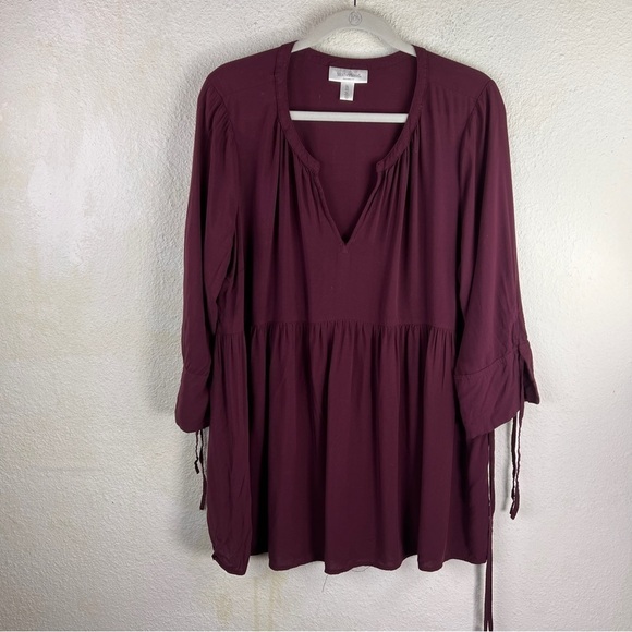 MOTHERHOOD MATERNITY WINE RAYON EMPIRE STYLE BLOUSE. Tie sleeve closure. XL - Picture 1 of 9